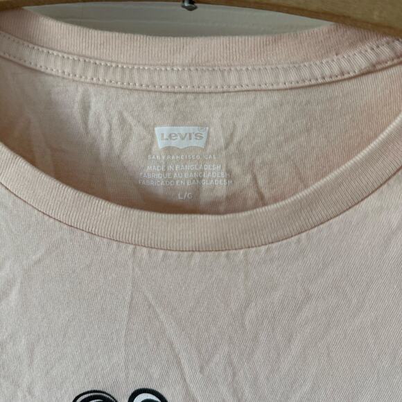 Levi's Crop Top Womens Lg Peach Daisy Print‎ Cotton Stretch Cropped Casual Tee - Picture 4 of 5